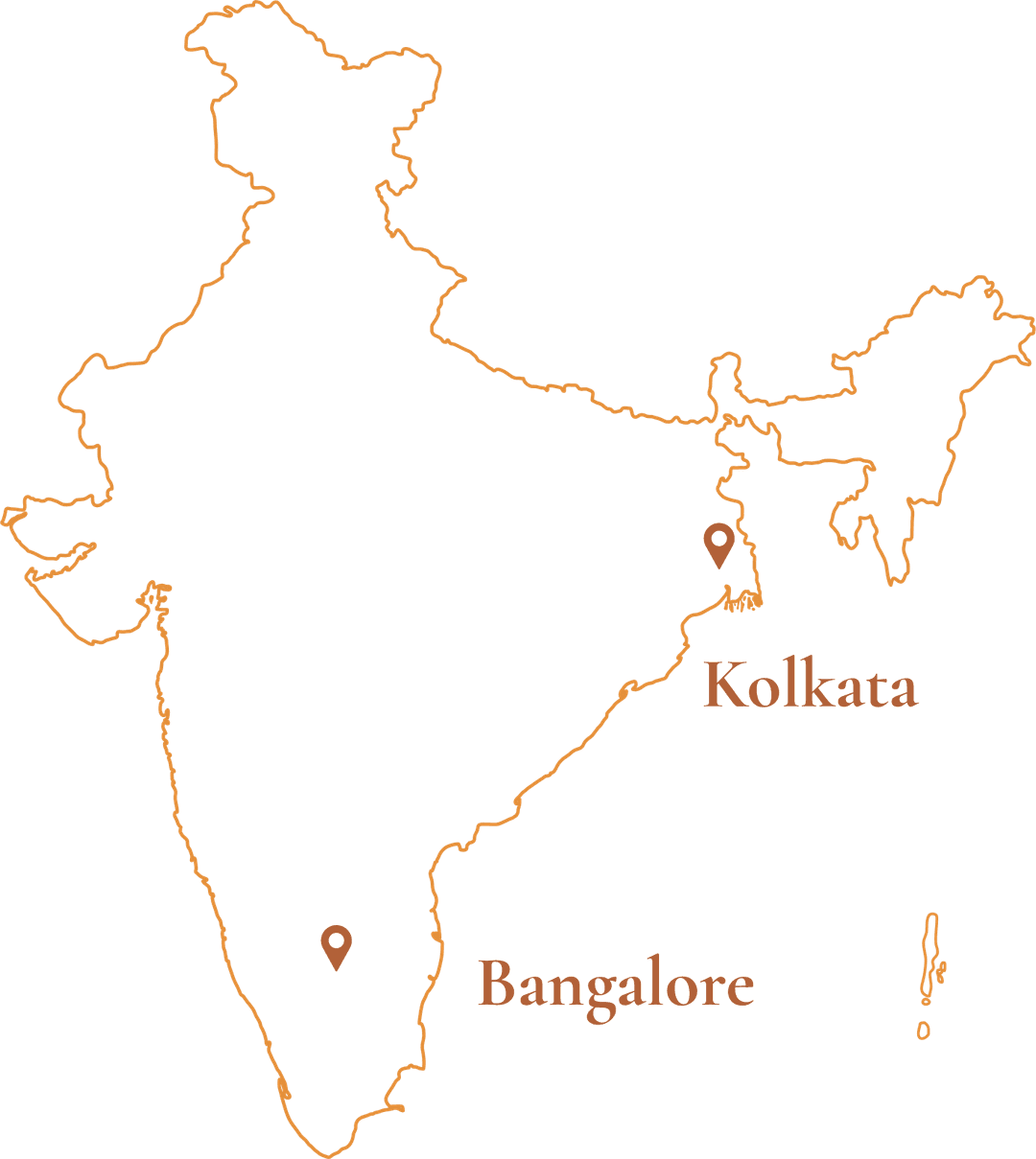 Map of India with Kolkata and Bangalore